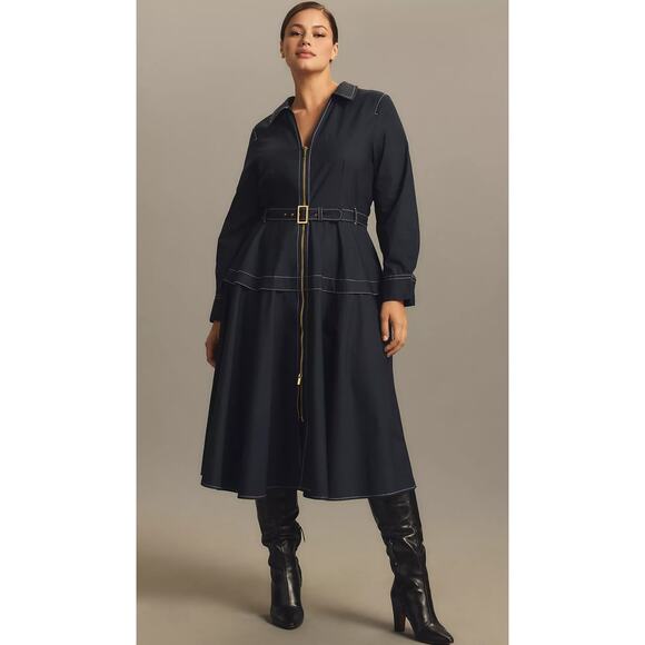 Anthropologie Dresses & Skirts - NWT Anthropologie Belted Front-Zip Blue Cotton Midi Dress - 1X